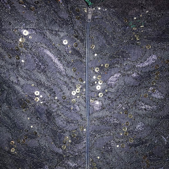 Navy blue one-sleeve lace dress with silver sequins - Picture 4 of 6